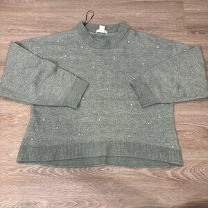 H&M Oversized Soft Green Pastel Beaded Knit Sweater sz M